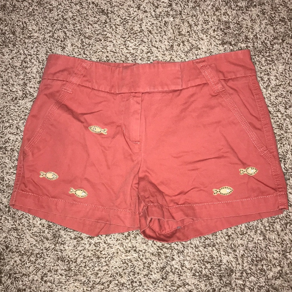 EUC J Crew Factory Size 2 Red Chino Shorts Fish